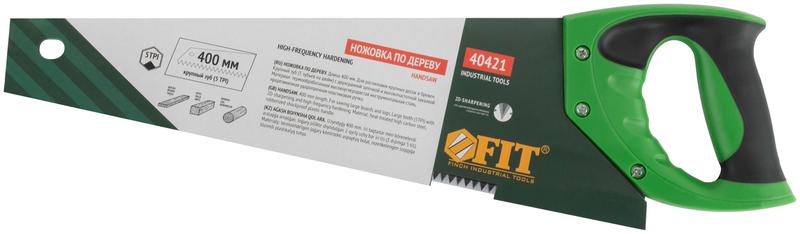 Ножовка по дереву крупный каленый зуб 5 TPI 2D заточка пластиковая прорезиненная ручка 400мм FIT 40421
