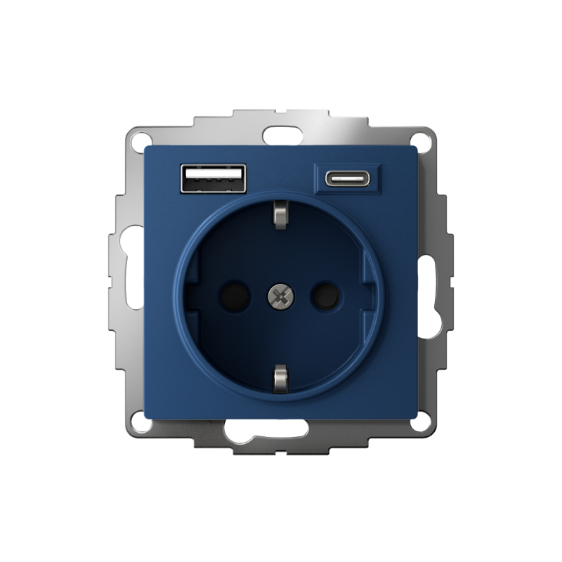 Розетка AtlasDesign 16А с 2-мя заряд. устройствами USB тип A+C 5В/2.4А/3.0А 2х5В/1.5А механизм аквамарин SE ATN001132