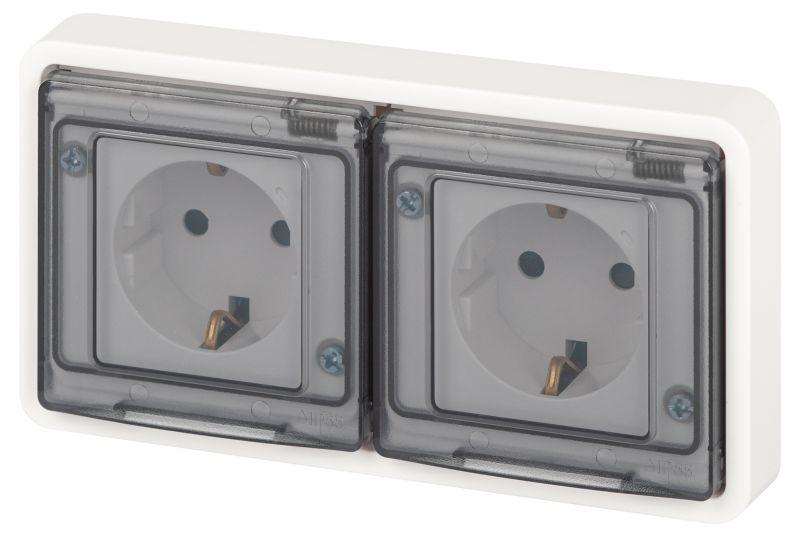 Розетка Эксперт 11-2524-01 2х2P+E гориз. IP55 шторки 16А-250В СУ бел. Эра Б0063254