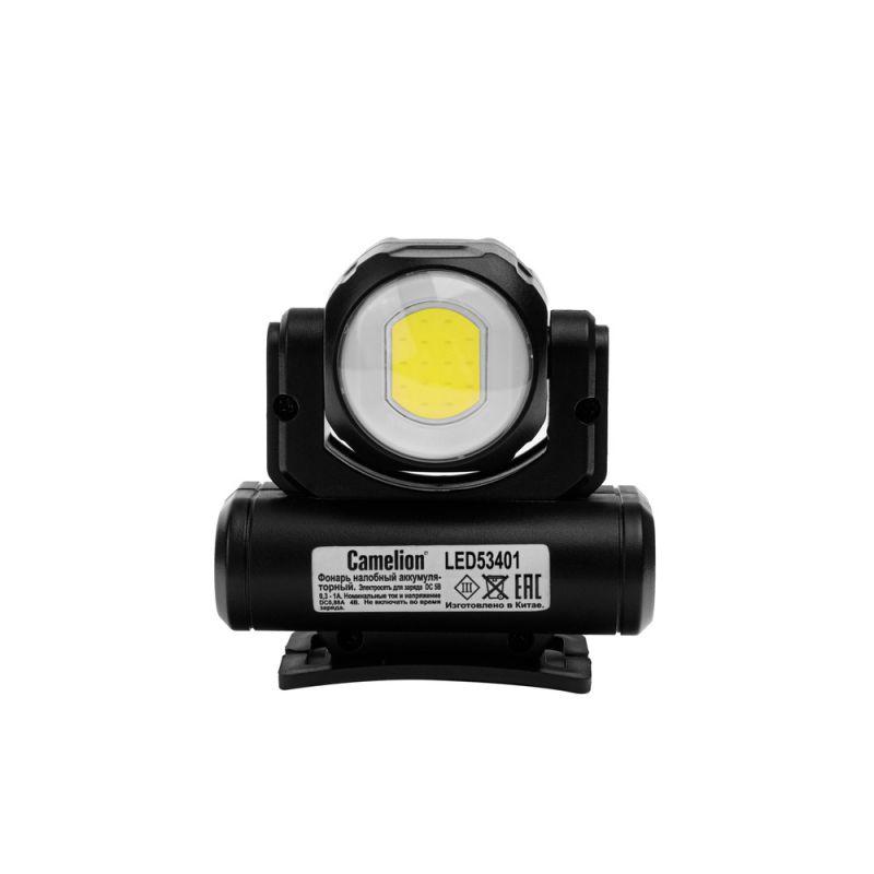 Фонарь налобный LED53401 аккум. 3.7В COB+LED 3.5Вт 4 реж. Type-C бокс черн. Camelion 15749