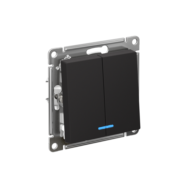 Выключатель 2-кл. AtlasDesign (сх. 5а) 10AX с подсветкой быстрозажим. клем. механизм карбон SE ATN001053S