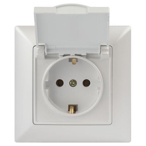 Розетка 1-м СП Solo 4-203-06 16А 250В IP20 2P+E Schuko с заземл. защ. крышка перламутр Intro Б0053662