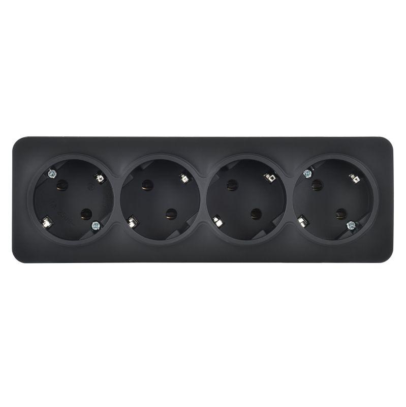 Розетка 4-м ОП GLORY РС24-3-ХЧм 16А с заземл. без защ. шторок черн. матов. IEK ERH41-K02M-16