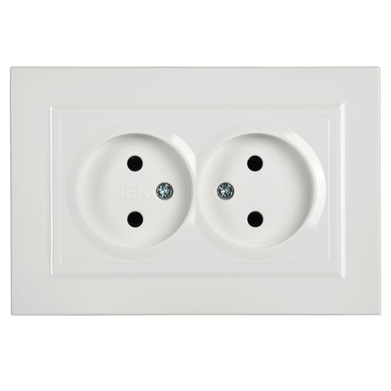 Розетка 2-м СП BRITE РС12-2-БрБ 10А в сборе без заземл. без защ. шторок бел. IEK BR-R20-10-K01-F