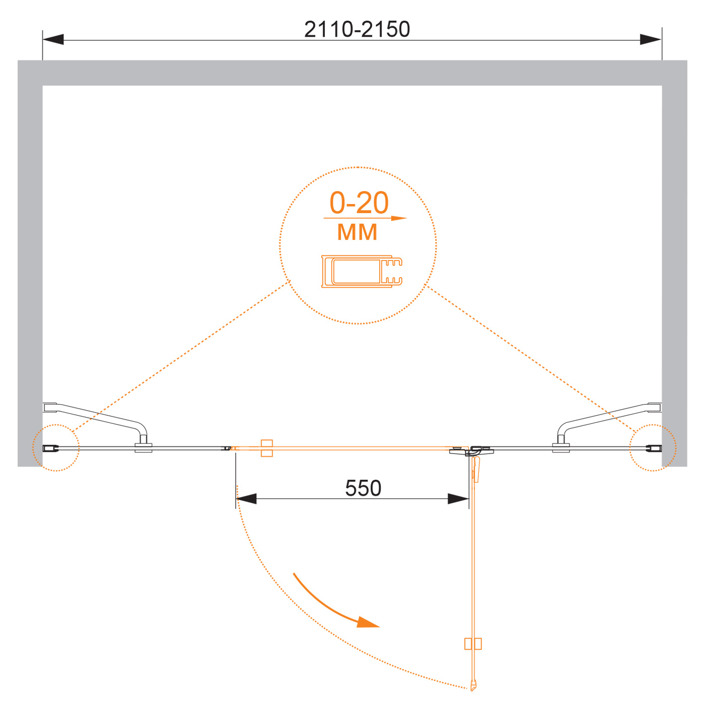 Душевая дверь CEZARES BERGAMO-W-B-13-100+60/60-C-Cr-R