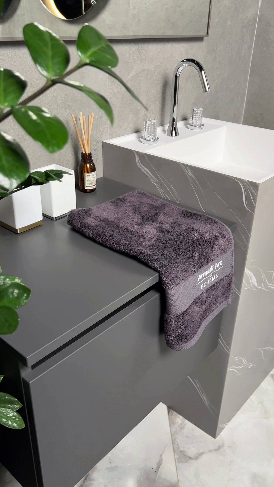 Раковина напольная Cube Corian 480*480*850 Nero Marquina