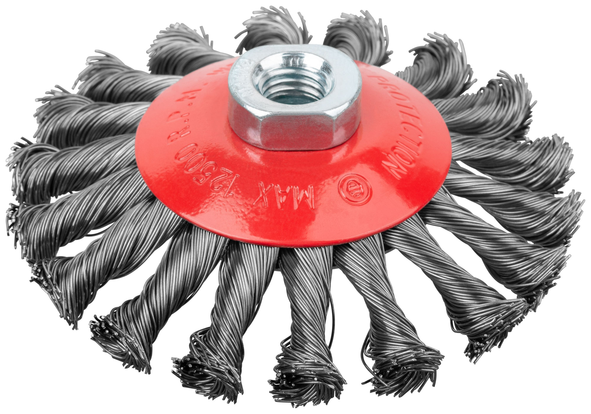 Корщетка-колесо с наклоном, гайка М14, стальная витая проволока 115 мм