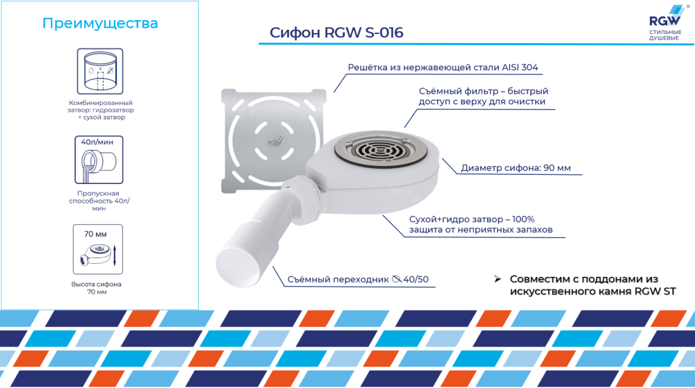 Сифон для поддонов RGW S-016, 50241600-01