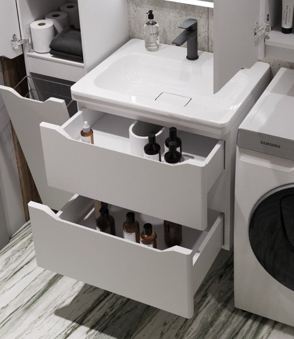 Тумба подвесная "Марелла 60" (2 ящ.) Люкс антискрейтч белый матовый, PLUS