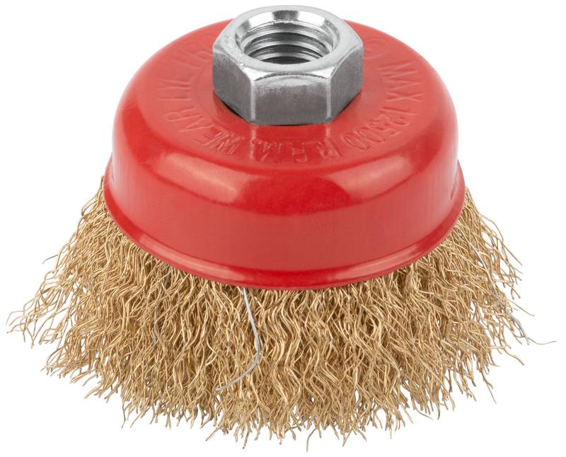 Корщетка чашечная гайка М14 стальная латунированная волнистая проволока 65мм КУРС 39036