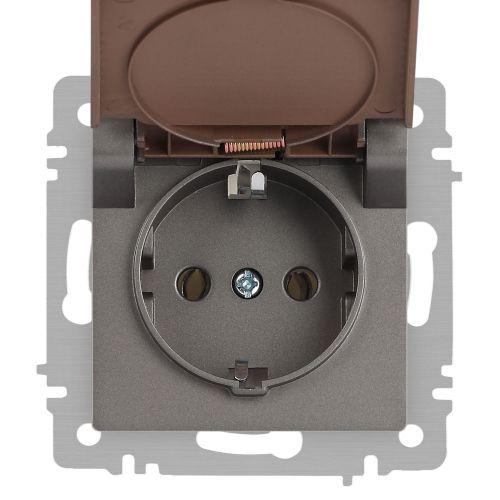 Розетка 1-м СП Accent 6-203-09 16А IP20 250В 2P+E Schuko с крышкой AL/CU титан Intro Б0063471