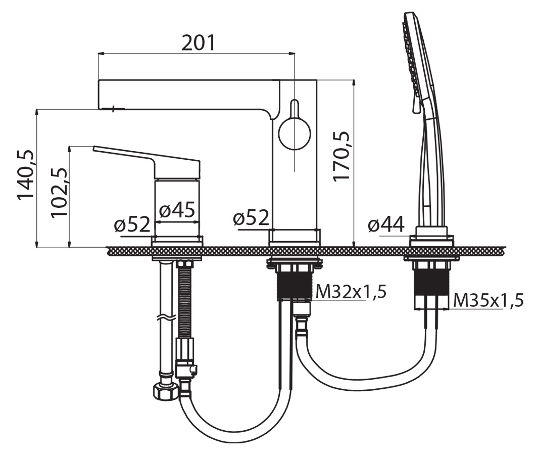 Смеситель на борт ванны BelBagno DELTA DEL-BVD3-IN