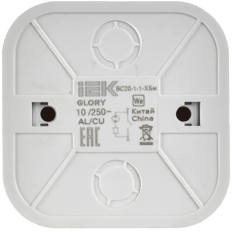 Выключатель 1-кл. ОП GLORY ВС20-1-1-ХБм 10А с индикацией бел. матов. IEK EVH11-K01M-10
