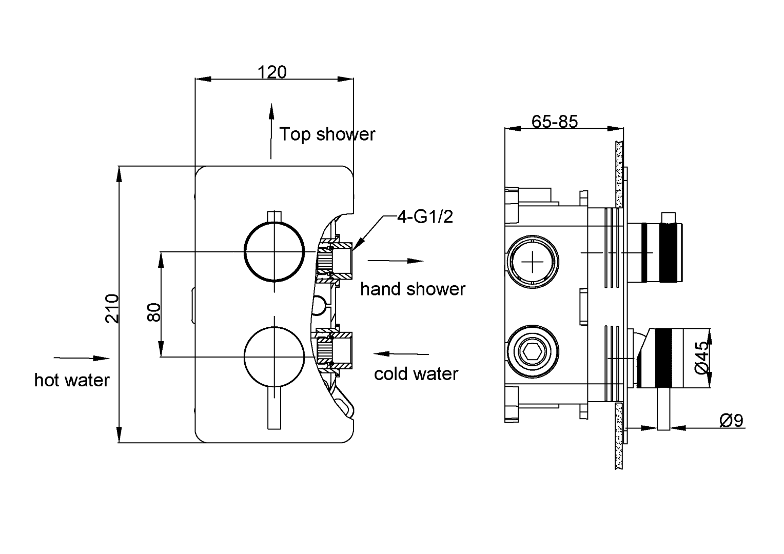Смеситель встроенный однорычажный 2-х проходной GUN METAL