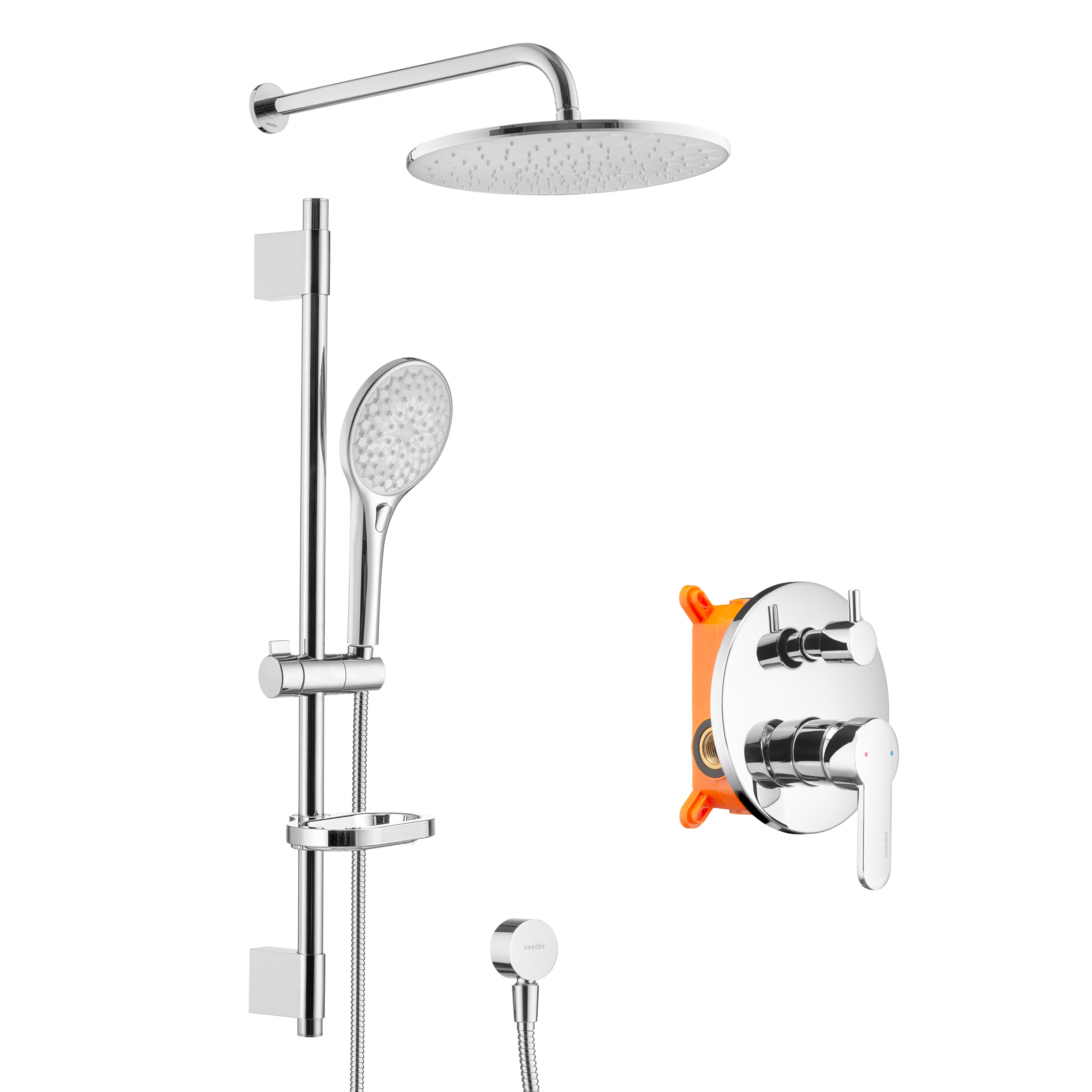 Душевой комплект со встраиваемым смесителем (с монтажным боксом) и верхним душем Swedbe Platta 5536G1