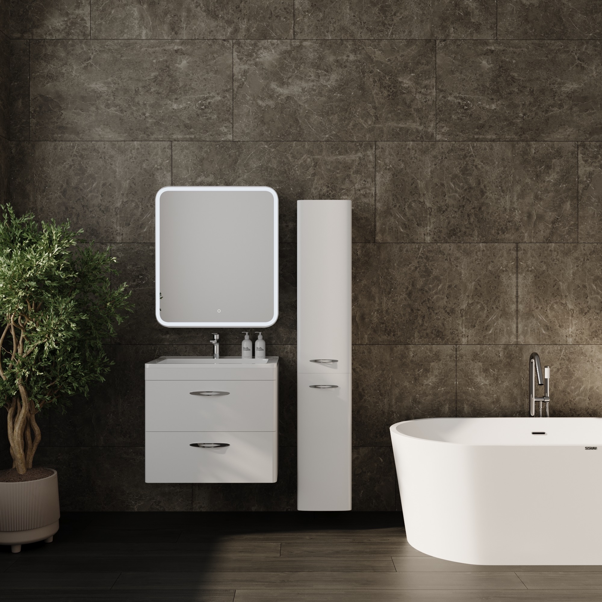 Тумба подвесная "Каре 70" (2 ящ.) Люкс белая, PLUS