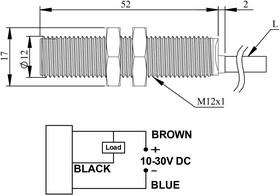 Датчик индуктивный (NPN-НО) кабель 2мх3 (расс. сраб. 2мх30В DC IP67 EMAS SIM12FM1NC2