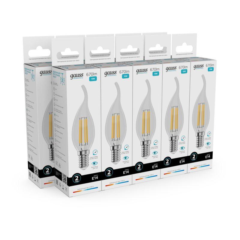 Лампа светодиодная филаментная Filament Elementary 10Вт свеча на ветру 4100К Е14 670лм GAUSS 42120