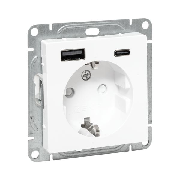 Розетка СП Эпика 16А с 2 USB-A+С с заземл. защ. шторки механизм бел. EKF UP1-SOW-111-USBA+USBC