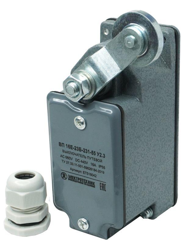 Выключатель путевой ВП 16Е-23Б-231-55 У2.3 1НО+1НЗ IP55 рычаг с роликом с сальником ход вправо самовозврат Электротехник ET518042