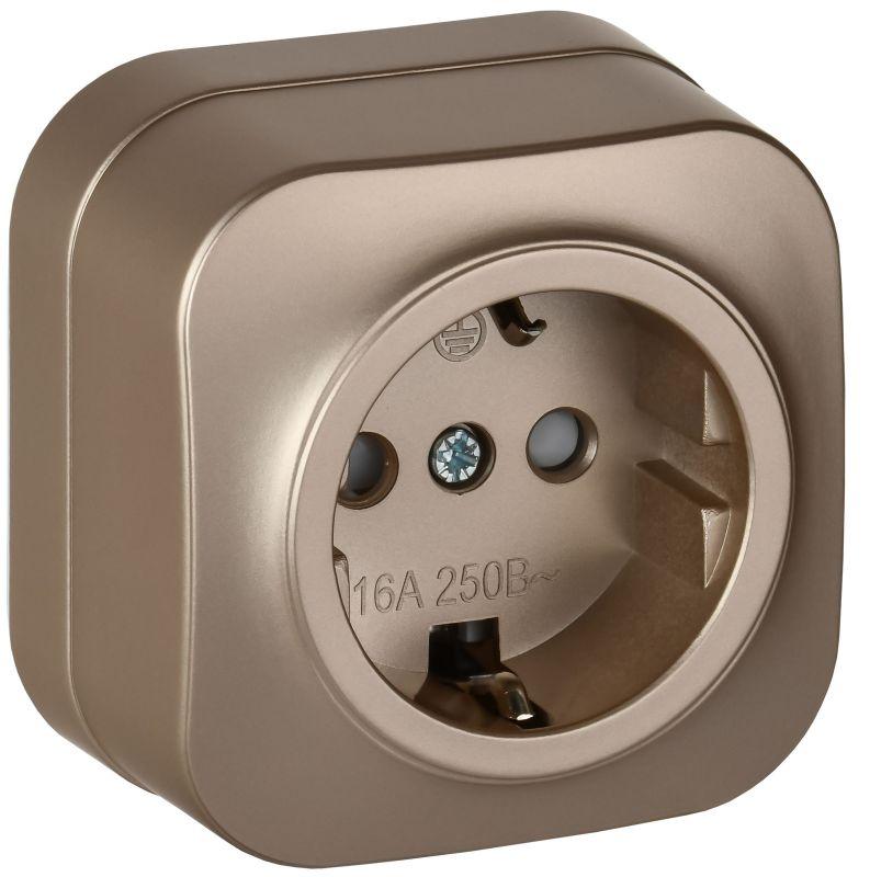 Розетка ОП GLORY РСш20-3-ХШм 16А с заземл. защ. шторки шампань матов. IEK ERH14-K37M-16