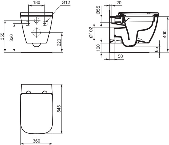 T461458 Подвесной безободковый унитаз Ideal Standard i.life B