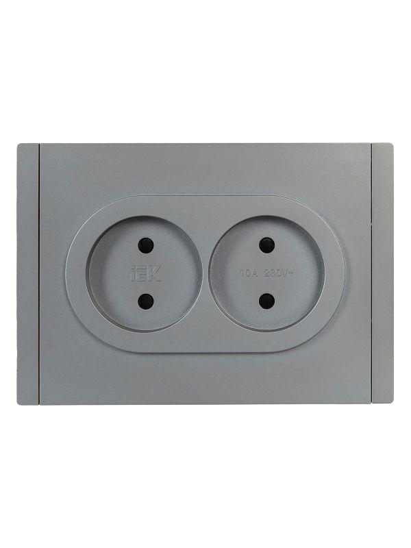 Розетка 2-м СП FORTE&PIANO FP525 10А без заземл. защ. шторки безвинт. крепл. сталь IEK FP-R23-10-1-K46