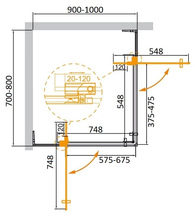 Душевой уголок CEZARES SLIDER-AH-2-70/80-90/100-GRIGIO-Cr