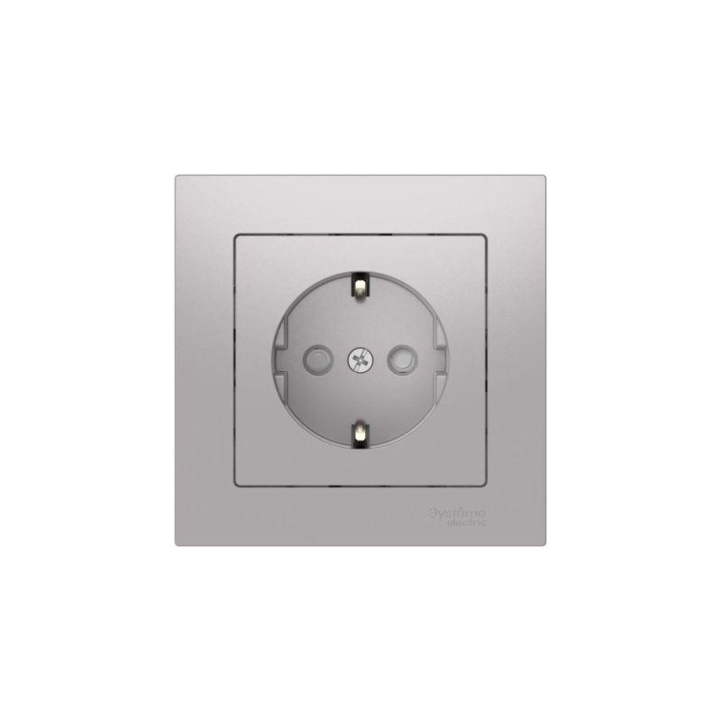 Розетка AtlasDesign 16А с заземл. защ. шторки быстрозажим. клем. в сборе алюм. SE ATN000344S