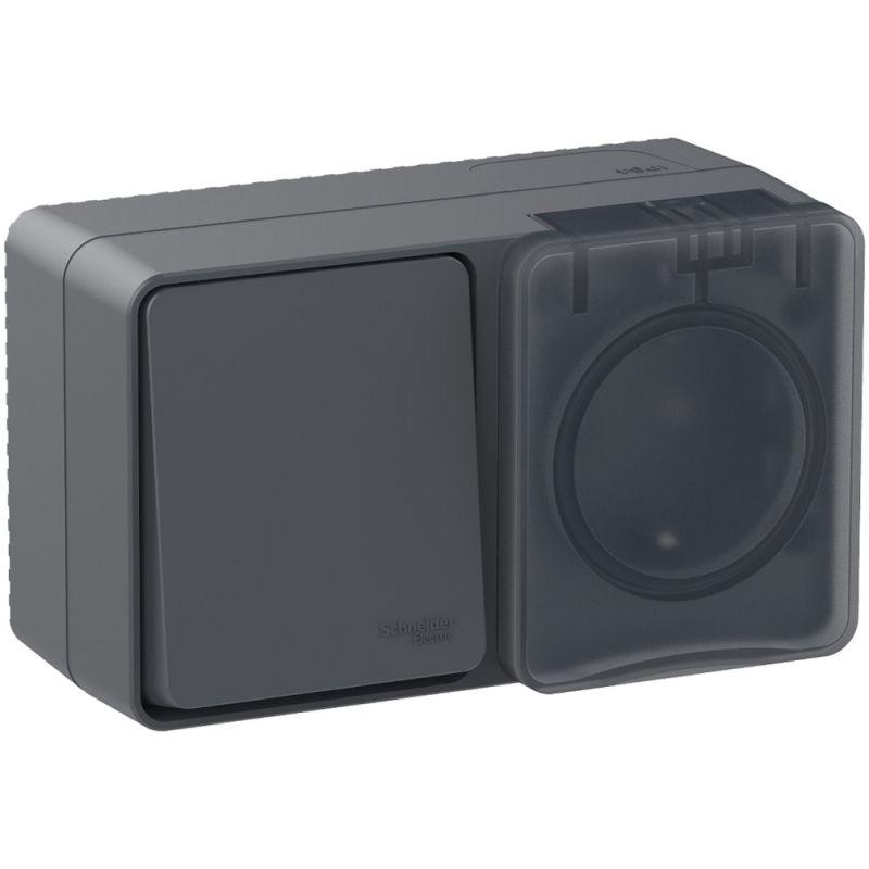 Блок ОП AtlasDesign PROFI IP54 (розетка 1-м 16А заземл. защ. шторки + 1-кл. выключатель 10А) антрацит SE ATN544070