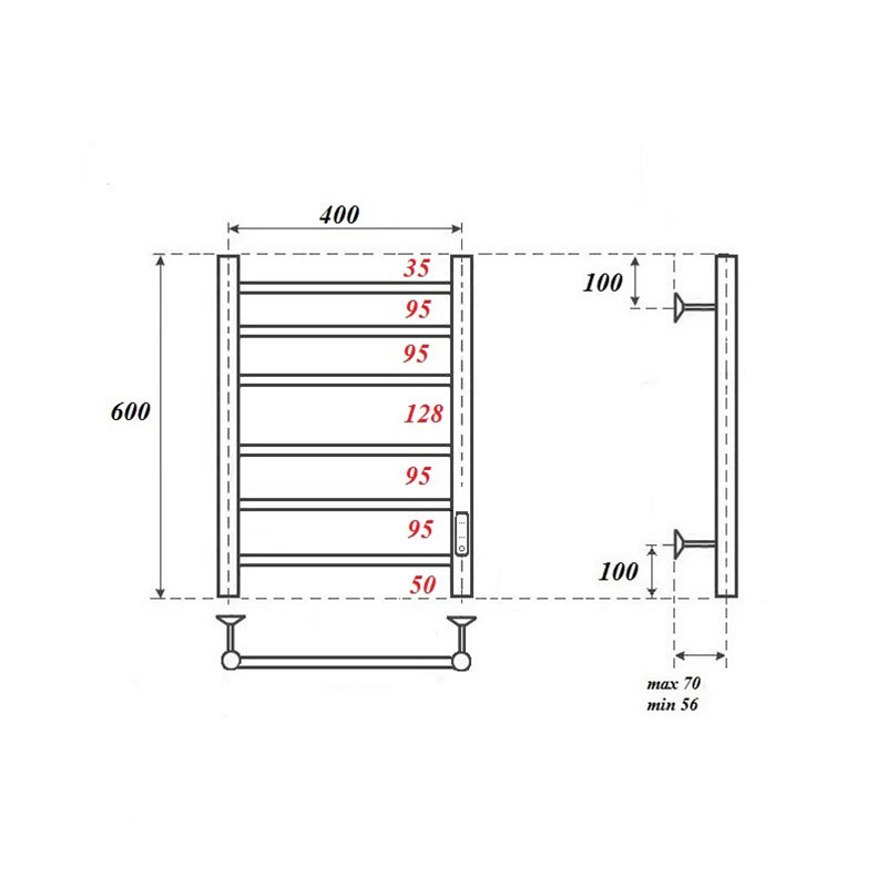 Полотенцесушитель электрический Point Аврора PN10846 П6 400x600 диммер справа, хром