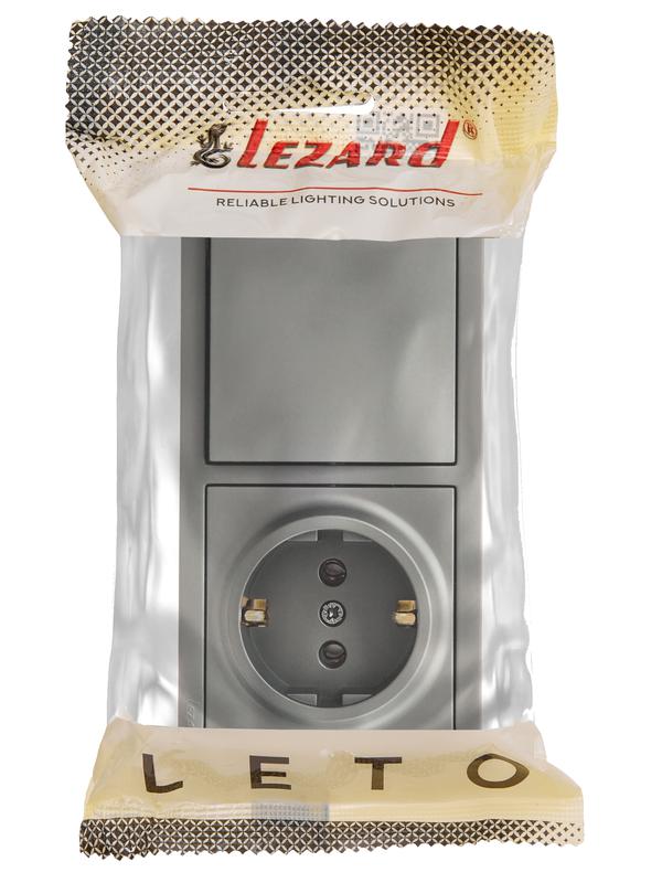 Блок ОП LETO (1-кл. выключатель + 1-м розетка с заземл.) горизонт. платина LEZARD 752-3500-170BAP