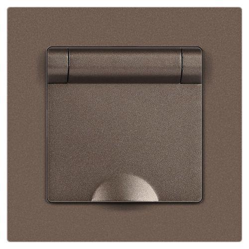 Розетка 1-м СП Accent 6-203-08 16А IP20 250В 2P+E Schuko с крышкой AL/CU Accent бронза Intro Б0063436