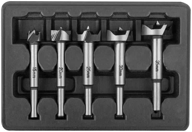 Фрезы по дереву (сверла Форстнера) усиленная сталь 5шт 15/20/25/30/35мм FIT 36552