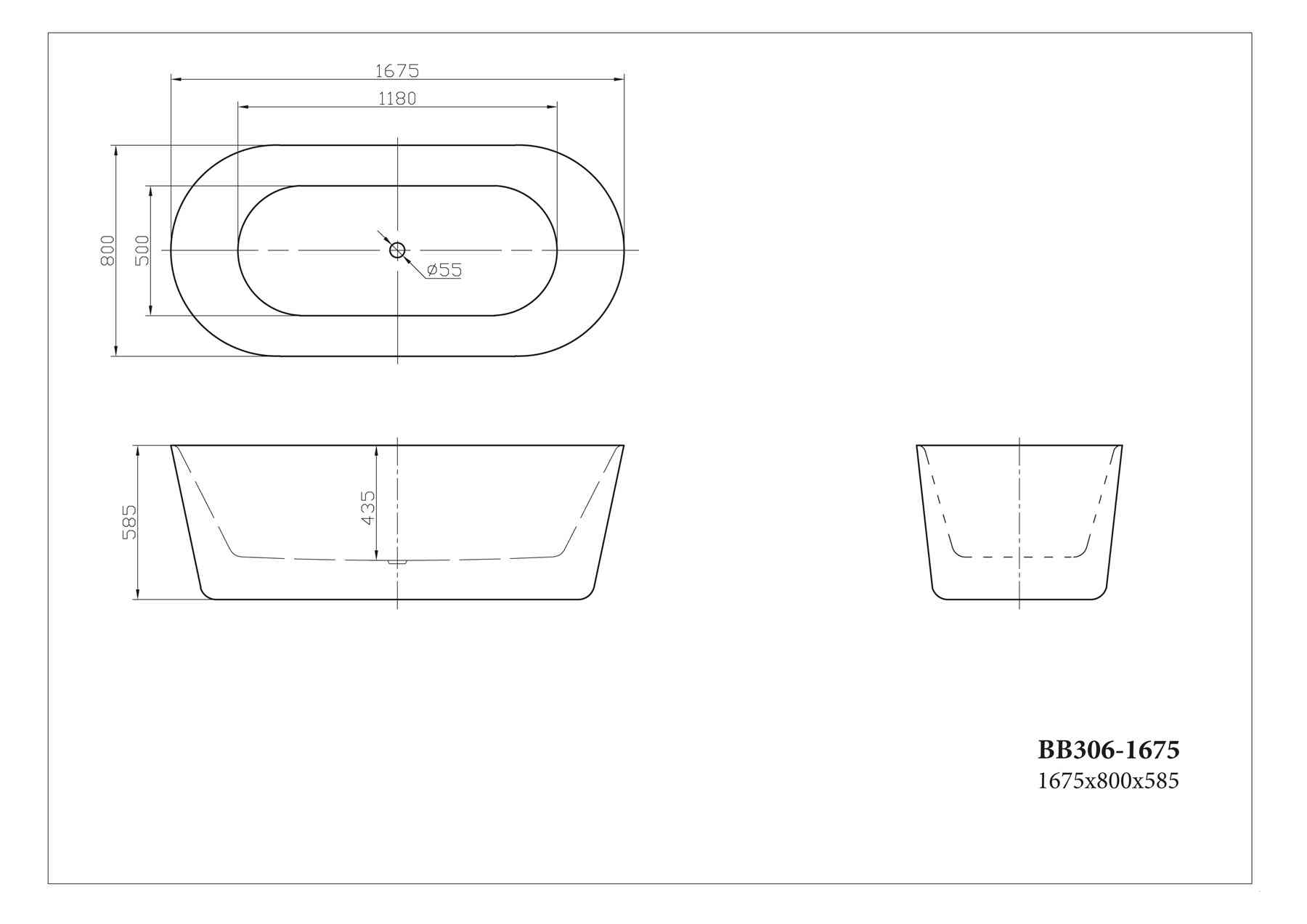 Акриловая ванна BELBAGNO BB306-1675