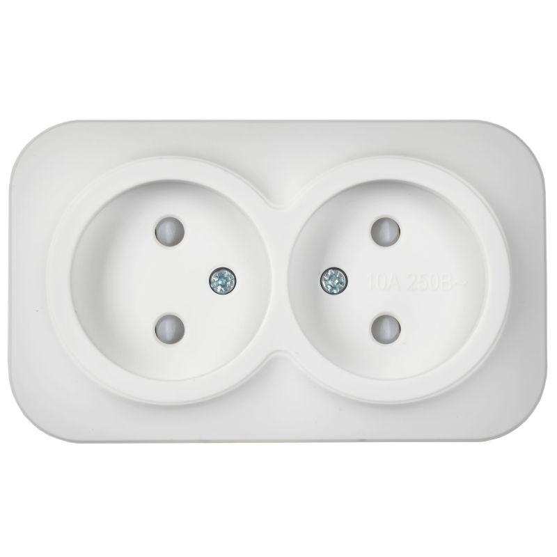 Розетка 2-м ОП GLORY РСш22-2-ХБм 10А без заземл. защ. шторки бел. матов. IEK ERH23-K01M-10