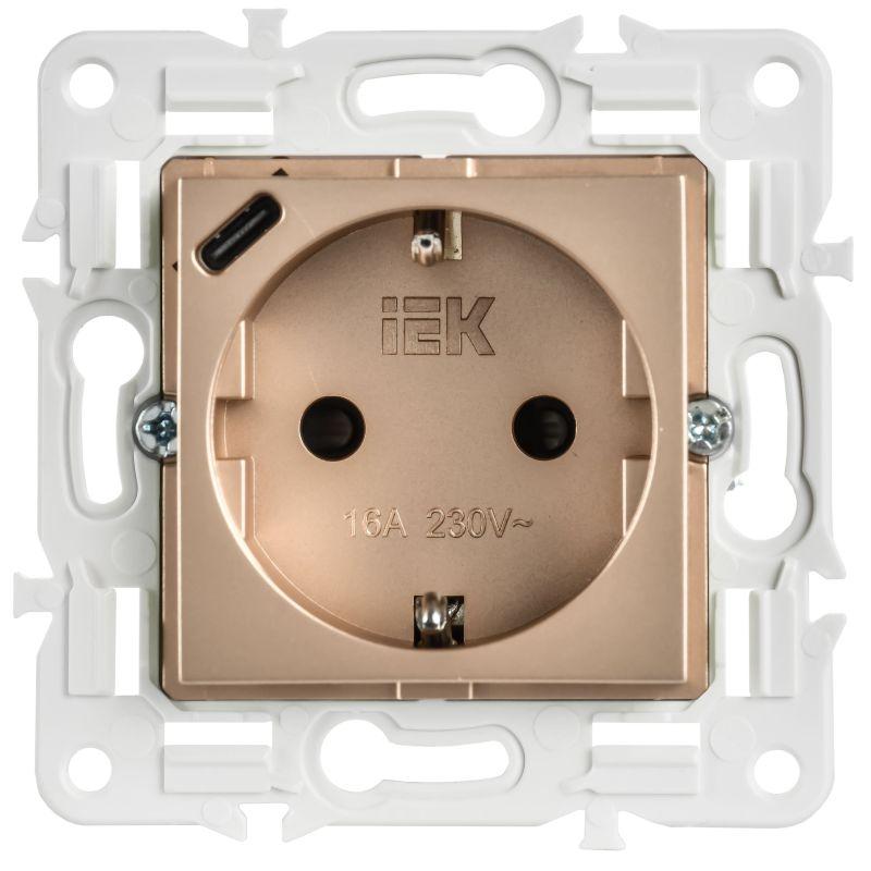 Розетка SKANDY 18Вт 16А с заземл. защ. шторки с USB C SK-R17Sa песочн. IEK SK-R14-16-U14-018-K98