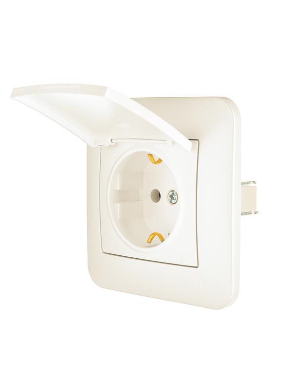 Розетка 1-м СП ASTI 16А IP20 с заземл. с крышкой термопласт в сборе жемчуж./бел. перламутр. LEZARD 7081-3030-123В