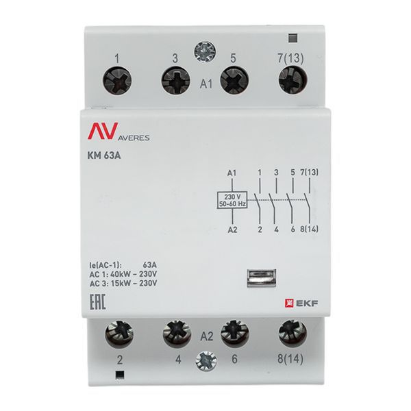 Контактор модульный КМ 63А 4NO 230В AC (3 мод.) AVERES EKF km-av-3-63-40-230V