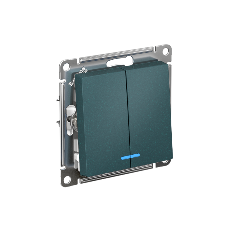 Выключатель 2-кл. AtlasDesign (сх. 5а) 10AX с подсветкой быстрозажим. клем. механизм изумруд SE ATN000853S