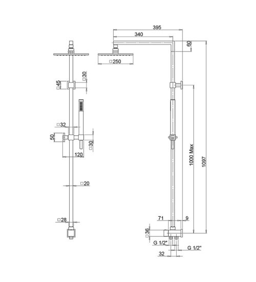 Душевая система Paini RSQ2 50CR191ARQ4P3 без смесителя