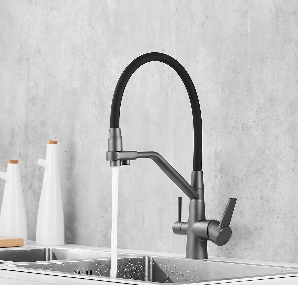 Смеситель ELSE GR из из нержавеющей стали для кухни BOCH MANN, с краном под фильтр, цвет СЕРЫЙ