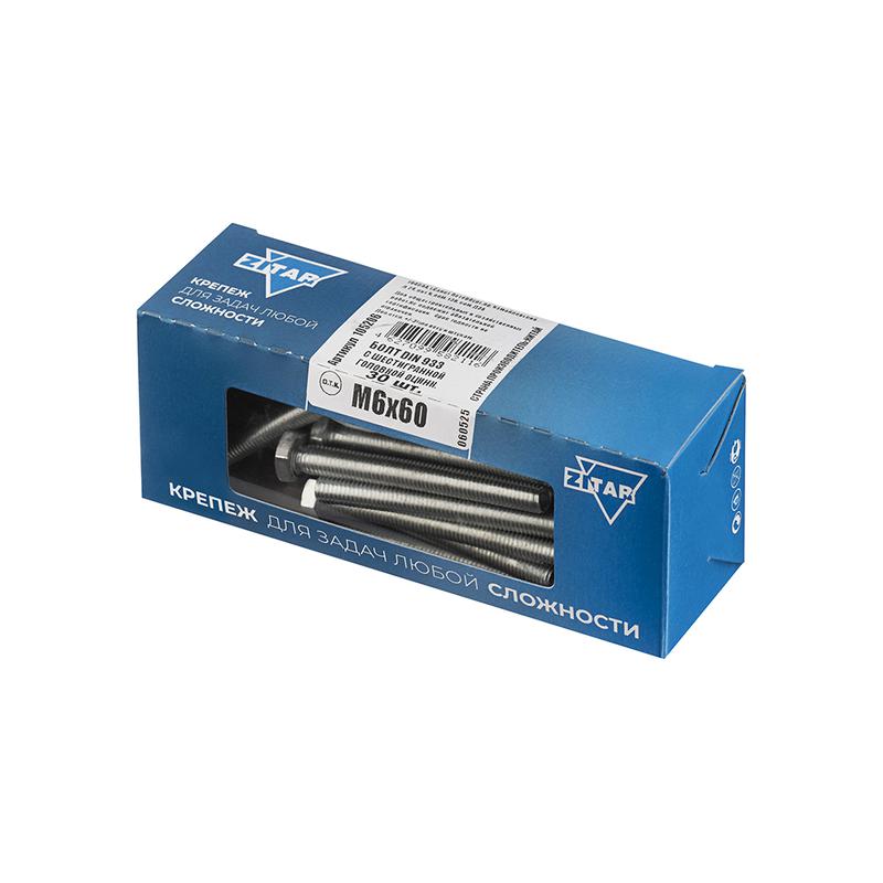 Болт с шестигранной головкой М6х60 DIN 933 оцинк. (уп.30шт) Tech-Krep/Zitar 105206