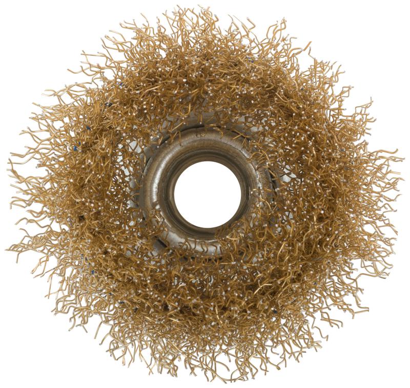 Корщетка тип "чашка" гайка М14 стальная латунированная волнистая проволока 65мм MOS 38941М