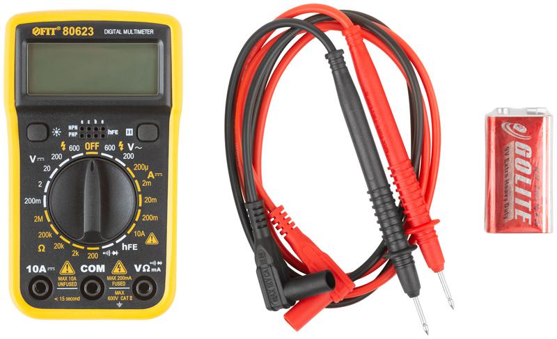 Мультиметр 0.1 мВ-600В; 0.1В-600В; 1 мкА-10 А; 0.1 Ом-2 МОм; коробка FIT 80623