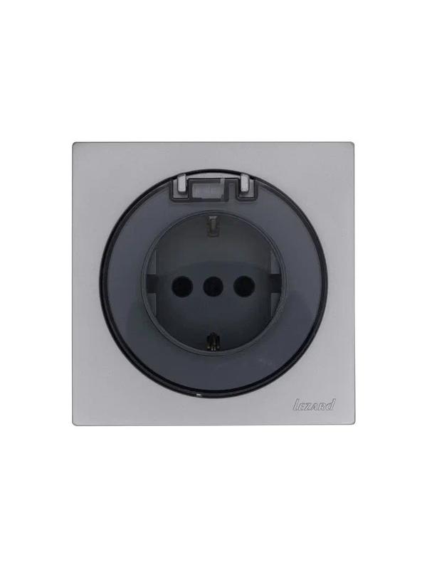 Розетка 1-м СП OSEN IP44 с заземл. с крышкой ПБТ механизм сер. матов. LEZARD 743-7488-123BIPCH