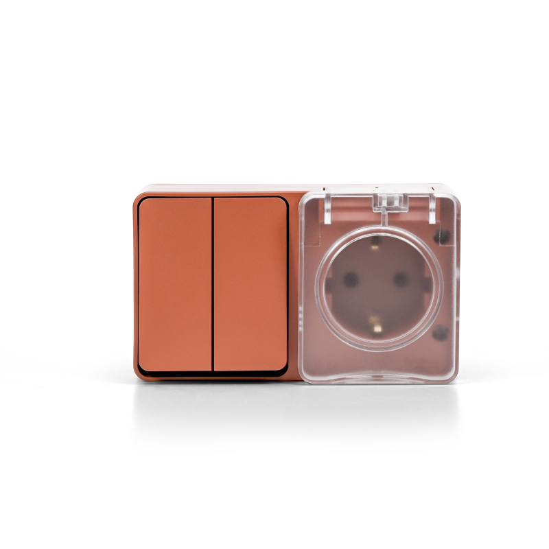 Блок ОП AtlasDesign PROFI IP54 (розетка 1-м 16А заземл. защ. шторки + 2-кл. выключатель 10А) терракот. SE ATN547074