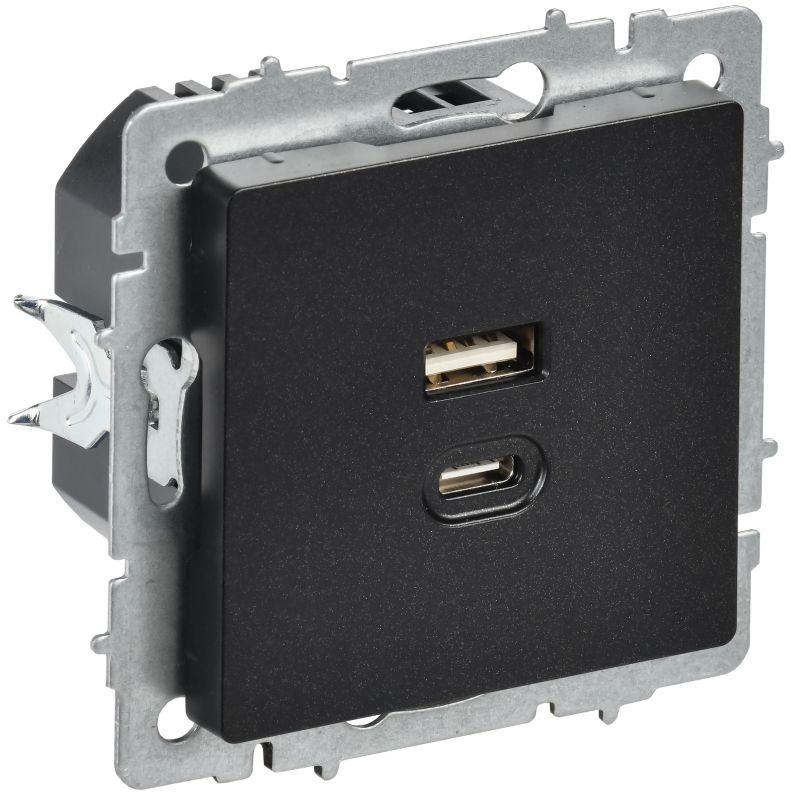 Розетка СП BRITE РЮ11-2-БрЧ USB A+C 45Вт высокоскор. заряд. черн. IEK BR-U22-045-K02