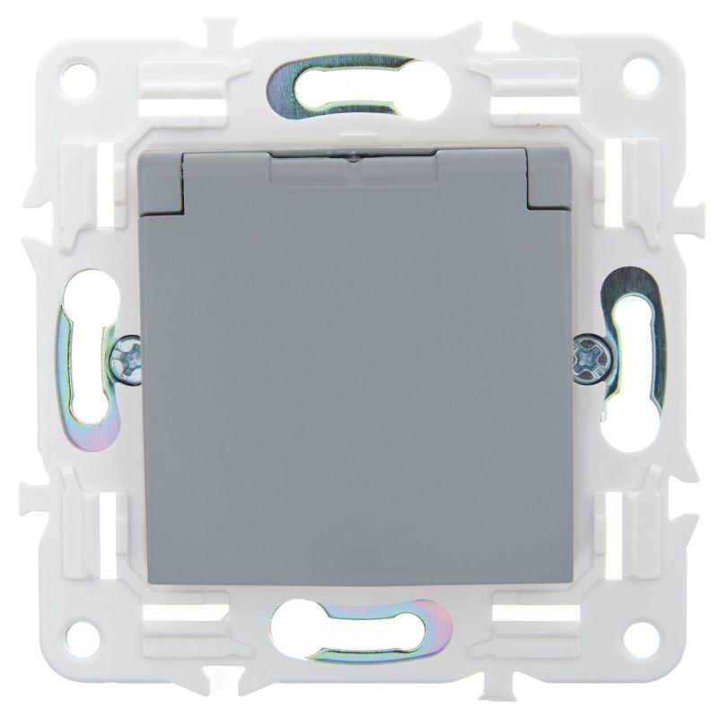 Розетка 1-м SKANDY 16А IP44 с заземл. защ. шторки с крышкой SK-R11Gr сер. IEK SK-R16-16-44-K03