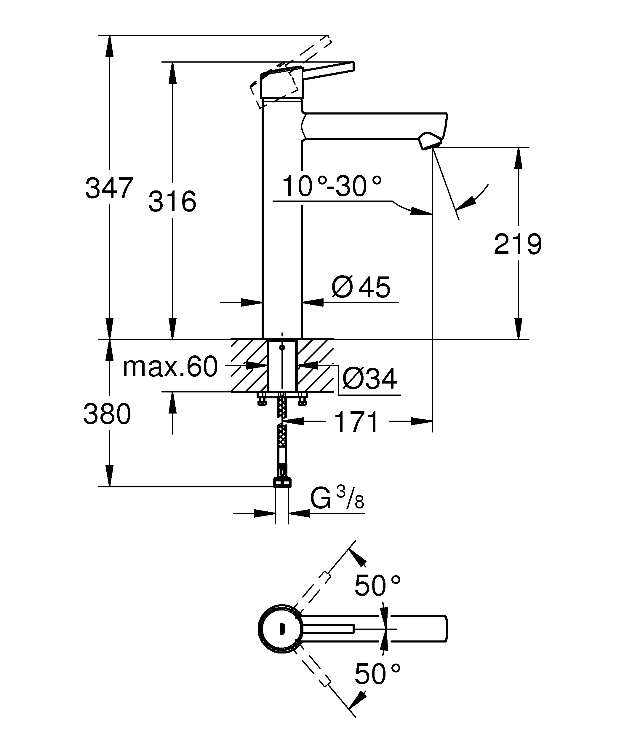 23920001 Смеситель для раковины GROHE Concetto, XL-Size, хром